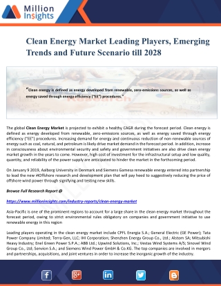 Clean Energy Market Leading Players, Emerging Trends and Future Scenario till 2028