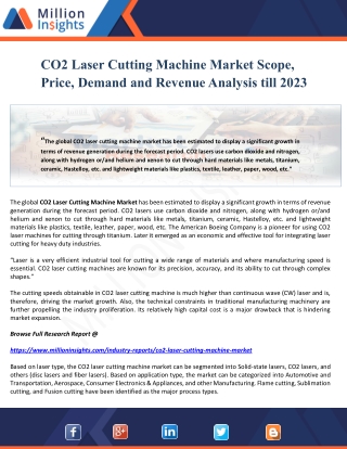 CO2 Laser Cutting Machine Market Scope, Price, Demand and Revenue Analysis till 2023
