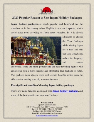 2020 Popular Reason to Use Japan Holiday Packages