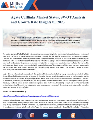 Agate Cufflinks Market Status, SWOT Analysis and Growth Rate Insights till 2023