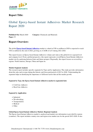 Epoxy-based Instant Adhesives Market Research Report 2020