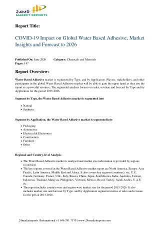 Water Based Adhesive, Market Insights and Forecast to 2026