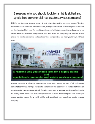 5 reasons why you should look for a highly skilled and specialized commercial real estate services company?