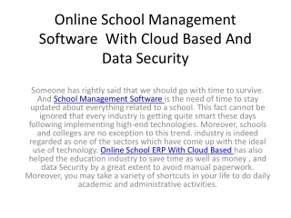 Online School Management Software  With Cloud Based And Data Security