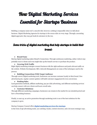 Digital Marketing Services for Startups : Top Benefits
