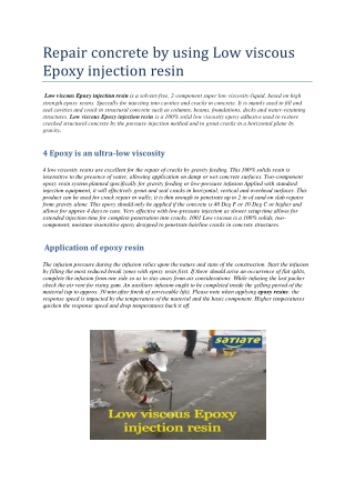 Repair concrete by using Low viscous Epoxy injection resin