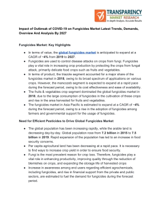 Impact of Outbreak of COVID-19 on Fungicides Market Latest Trends, Demands, Overview And Analysis By 2027