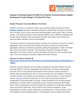Analysis of Potential Impact of COVID-19 on Polymer Concrete Industry Insights – Development Trends Change In The Next F