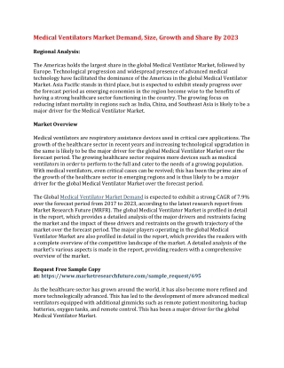 Medical Ventilators Market Demand, Size, Growth and Share By 2023