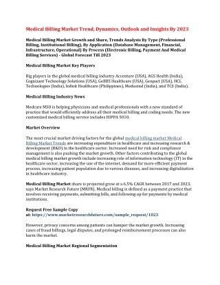 Medical Billing Market Trend, Dynamics, Outlook and Insights By 2023