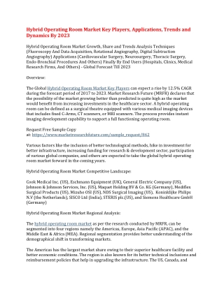 Hybrid Operating Room Market Key Players, Applications, Trends and Dynamics By 2023