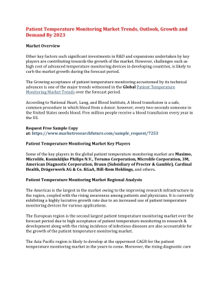 Patient Temperature Monitoring Market Trends, Outlook, Growth and Demand By 2023