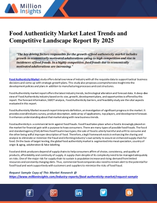 Food Authenticity Market Latest Trends and Competitive Landscape Report By 2025