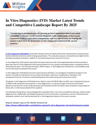 In Vitro Diagnostics (IVD) Market Analysis, Future Growth and Forecasts Till 2025