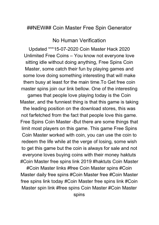 Coin Master Free Spin Generator No Human Verification
