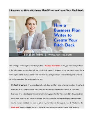 3 Reasons to Hire a Business Plan Writer to Create Your Pitch Deck