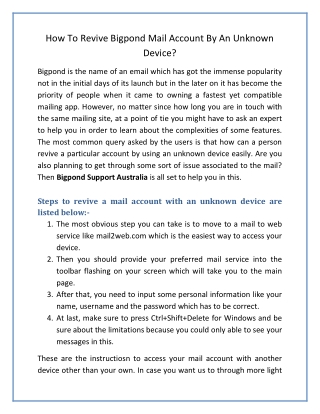 How To Revive Bigpond Mail Account By An Unknown Device?