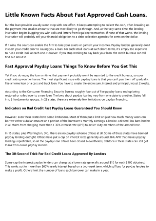 Some Known Incorrect Statements About Fast Approval Payday Loans