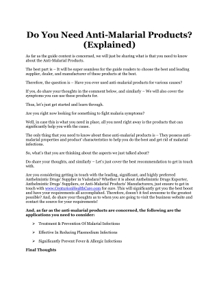 Do You Need Anti-Malarial Products?