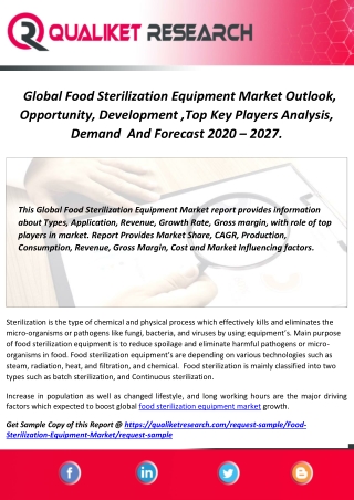 Global Food Sterilization Equipment Market Outlook, Opportunity, Development,Top Key Players Analysis,Demand  And Foreca