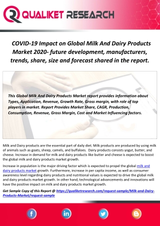 COVID-19 Impact on  Global Milk And Dairy Products Market 2020- future development, manufacturers, trends, share, size a