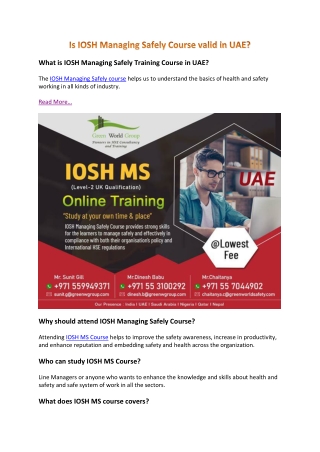 Is IOSH Managing Safely Course valid in UAE?