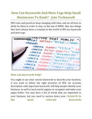 How Can Keywords And Meta Tags Help Small Businesses To Rank - Jain Technosoft