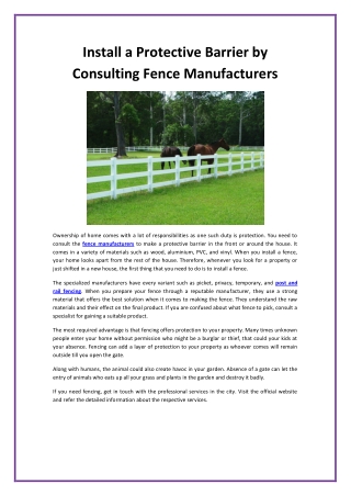 Install a Protective Barrier by Consulting Fence Manufacturers