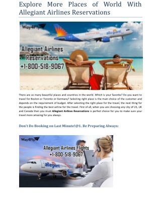 Explore More Places of World With Allegiant Airlines Reservations