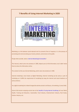7 Benefits of Using Internet Marketing in 2020