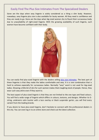 Easily Find The Plus Size Intimates From The Specialized Dealers