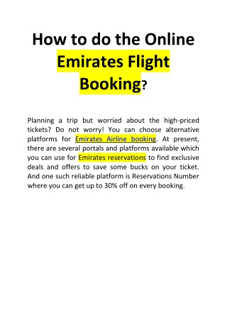 How to do the Online Emirates Flight Booking?