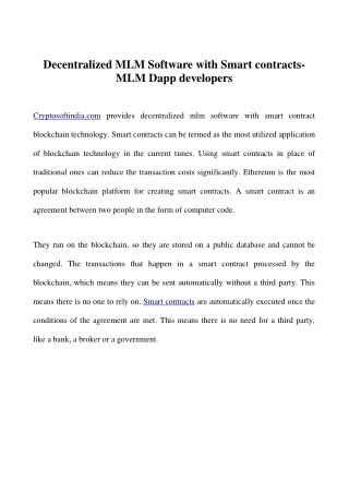 Decentralized MLM Software with Smart contracts-MLM Dapp developers