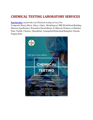 Chemical Testing Lab Mumbai, Pune, Nashik,Chennai,Hyderabad,India