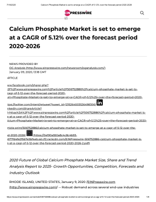 2020 Future of Global Calcium Phosphate Market Size, Share and Trend Analysis Report to 2025