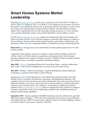 SMART HOMES SYSTEMS MARKET LEADERSHIP