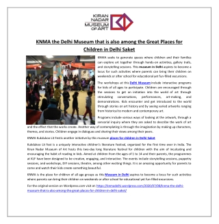 KNMA the Delhi Museum that is also among the Great Places for Children in Delhi Saket