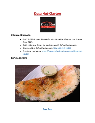 5% off - Dosa Hut-Clayton Menu - Indian Restaurant, VIC