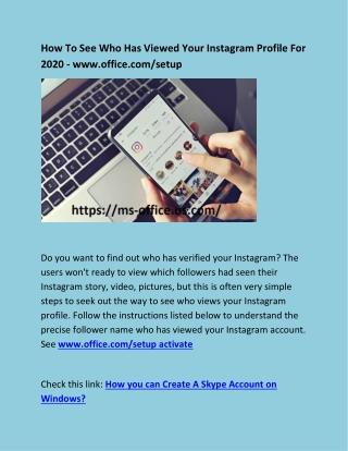 How To See Who Has Viewed Your Instagram Profile For 2020 - office.com/setup