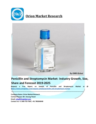 Penicillin and Streptomycin Market Growth, Size, Share, Industry Report and Forecast to 2019-2025