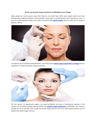 Plastic and Cosmetic Surgery Treatments at Affordable Cost in Chicago