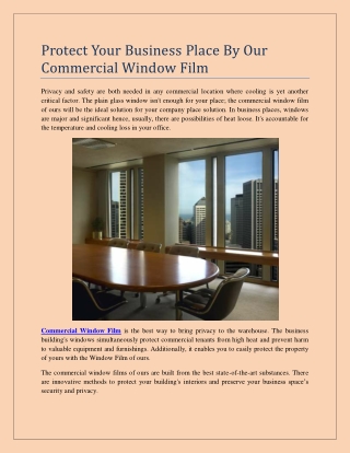 Protect Your Business Place By Our Commercial Window Film