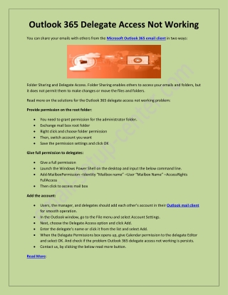 Outlook 365 Delegate Access Not Working
