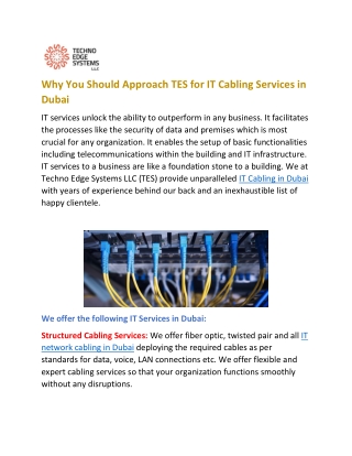 Why You Should Approach TES For IT Cabling Services in Dubai?
