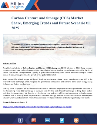 Carbon Capture and Storage (CCS) Market Share, Emerging Trends and Future Scenario till 2025