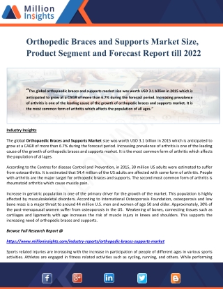 Orthopedic Braces and Supports Market Size, Product Segment and Forecast Report till 2022