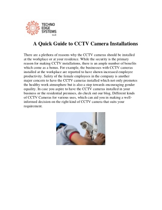 A Quick Guide to CCTV Camera Installations