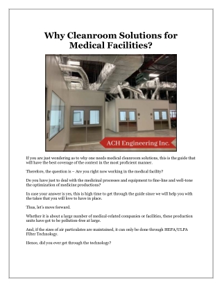 Why Cleanroom Solutions for Medical Facilities?