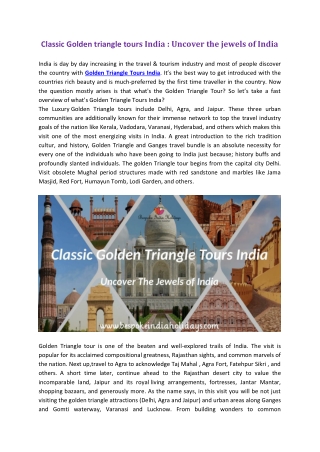 Classic Golden triangle tours India : Uncover the jewels of India