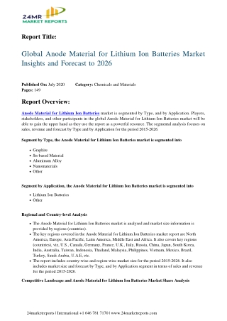 Anode Material for Lithium Ion Batteries Market Insights and Forecast to 2026